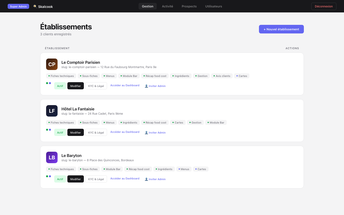 Gestion multi-établissements — Skalcook